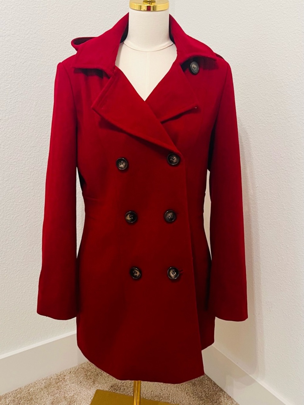 Liz Claiborne Vibrant Red Double-Breasted Peacoat - Picture 3 of 12
